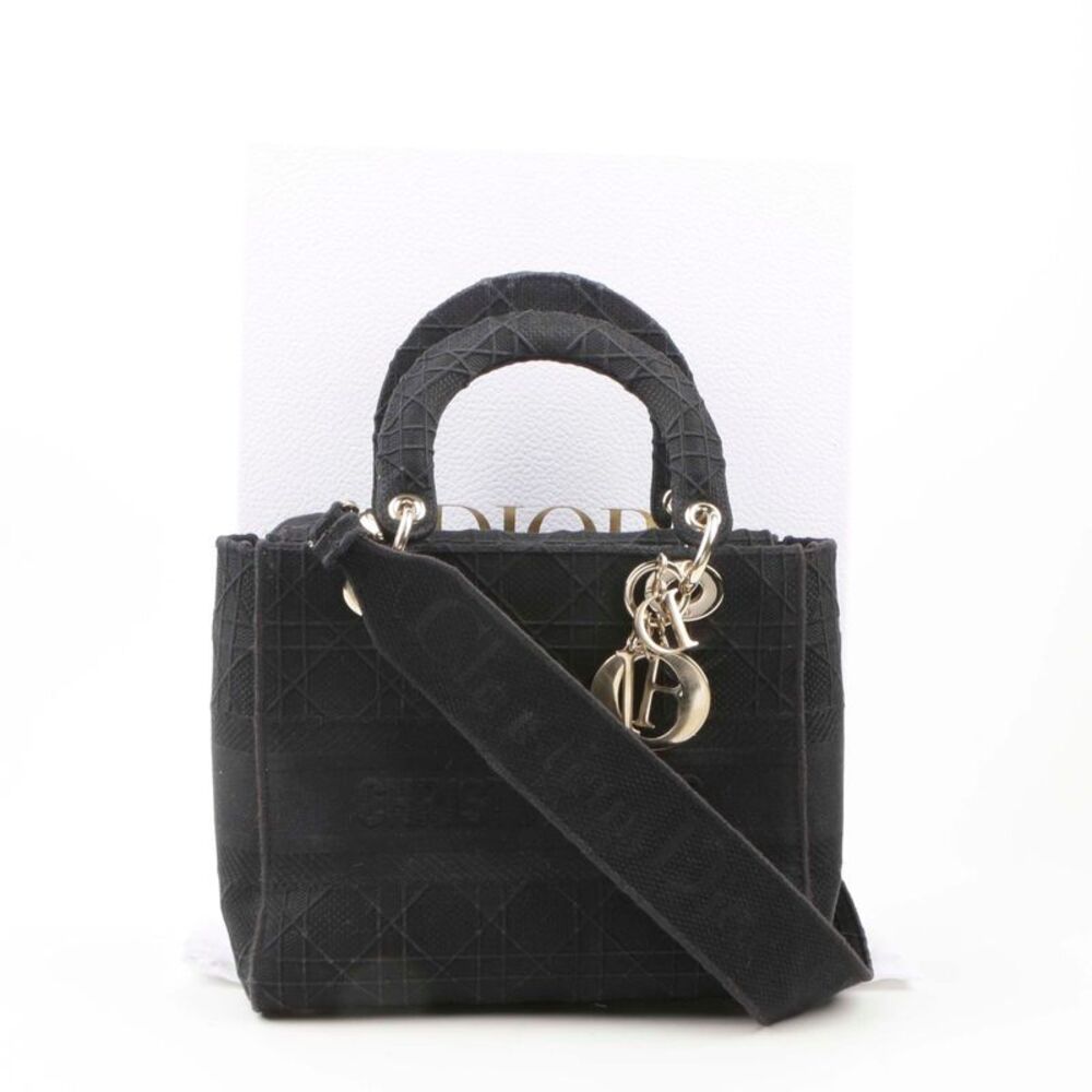 Medium Black Cannage Embroidery Lady Di Lite Tote Shoulder Bag